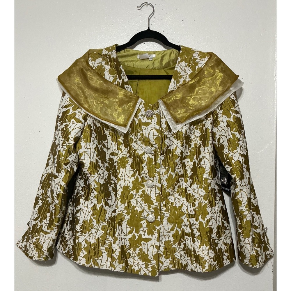 Masseys Statement Floral Jacquard Jacket w/ Sheer‎ Organza Collar Indie Size 18W